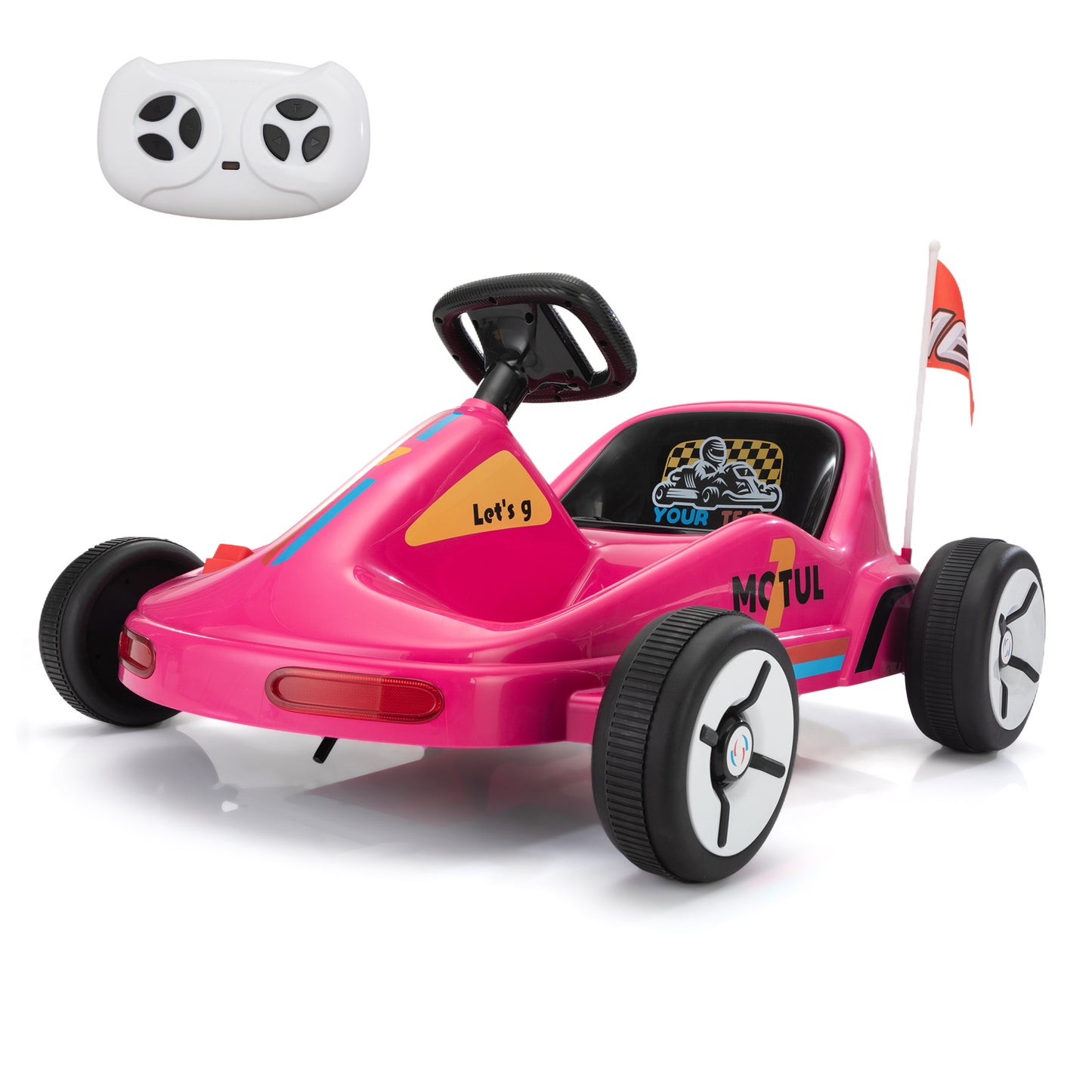 12V Kids Ride On Go Kart, Electric 4-Wheeler Car with Remote Control, Cushioned Seat, LED Lights, MP3 Music, Bluetooth, Pedal Control, Battery Powered Vehicle for 3-8 Years Old,Rosy