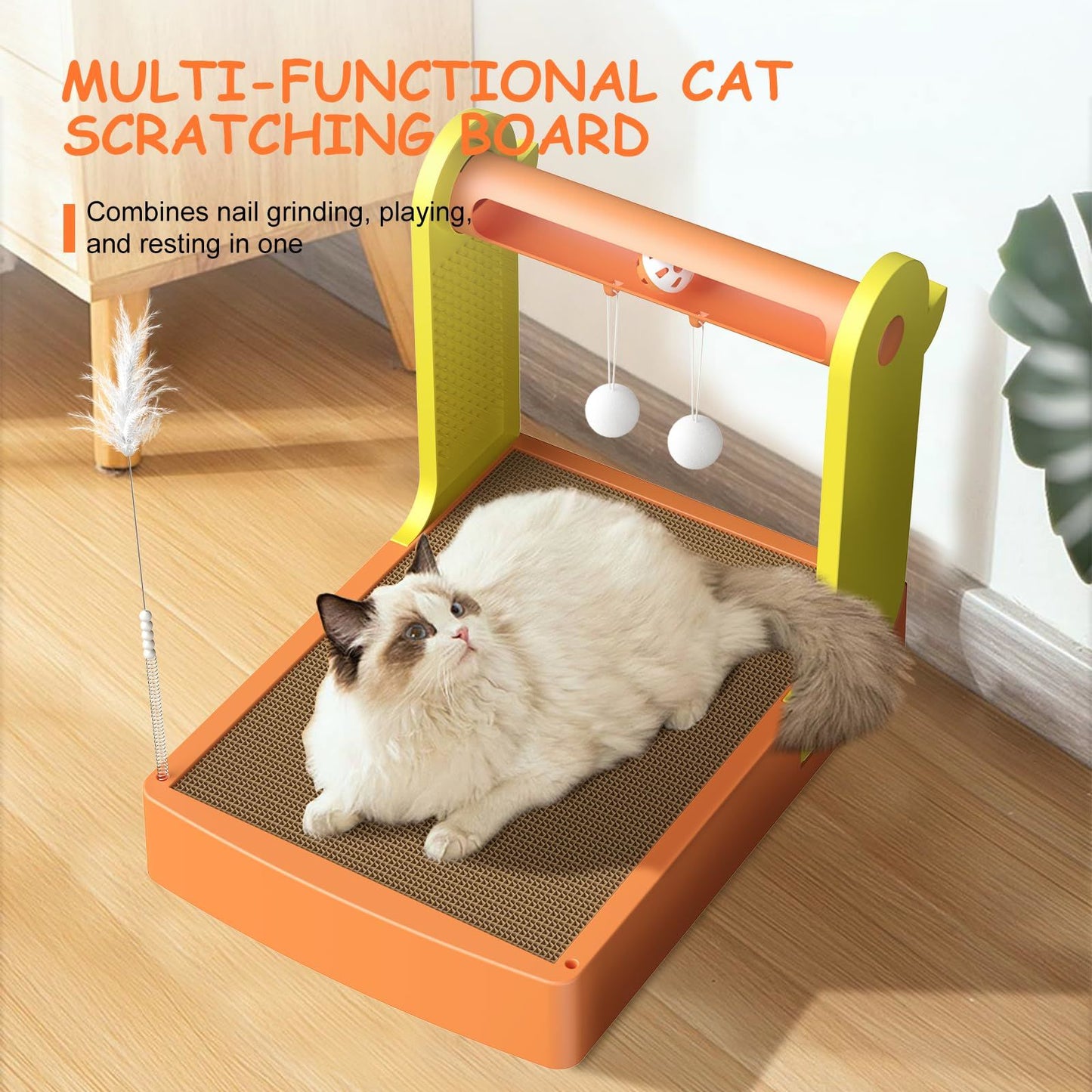 5-in-1 Cat Scratching Board Set Durable Cardboard Reversible Double-sided Design with Bell Interactive Cardboard Cat Toy Indoor Cat Scratching Board