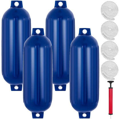 VEVOR Ribbed Twin Eyes Boat Fender Pack of 4 and Pump to Inflate (Blue,8.5 x 27 inches)