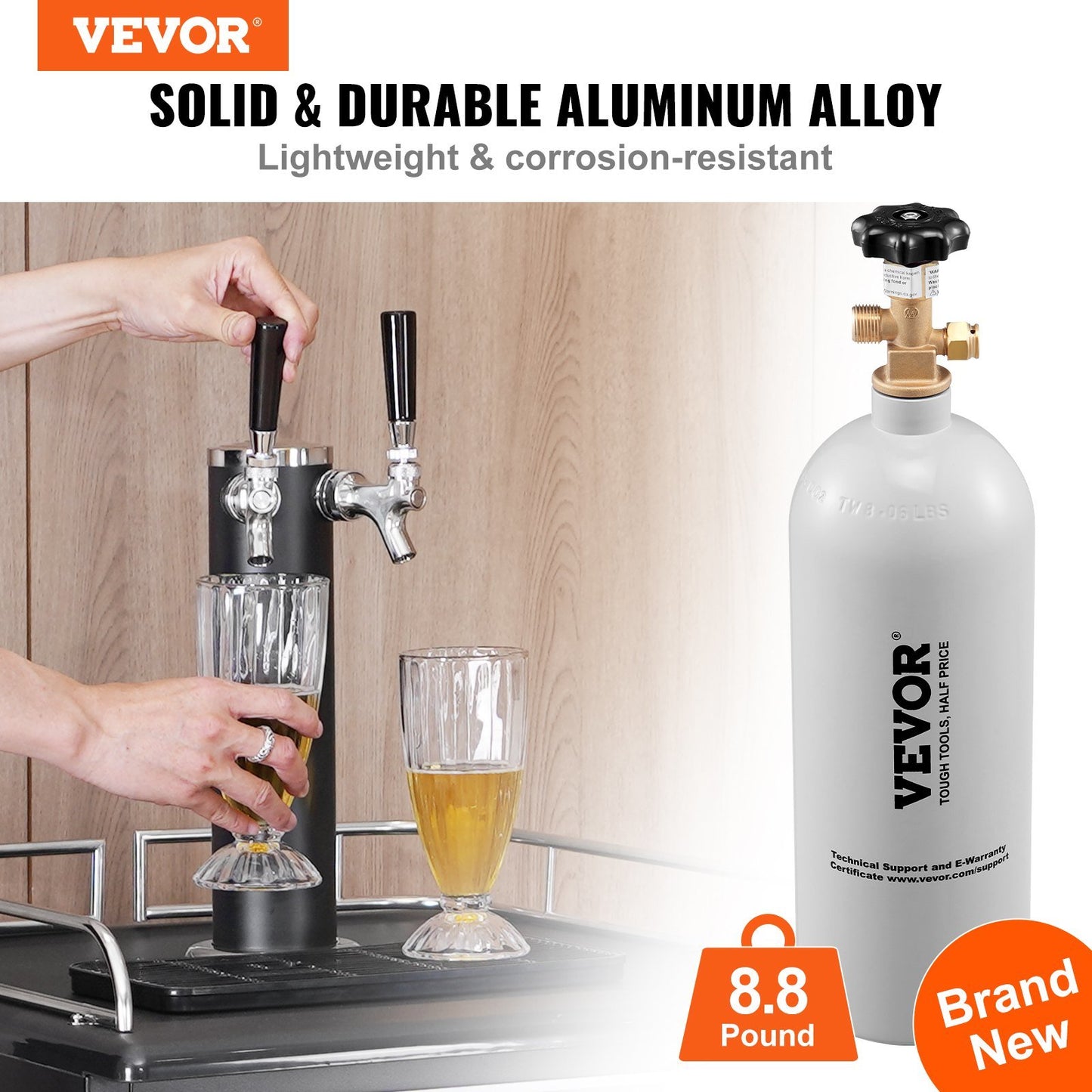 VEVOR 5 Lbs CO2 Tank Aluminum Gas Cylinder, Brand New CO2 Cylinder with Gray Spray Coating, CO2 Tank with CGA320 Valve, For Draft Soda Beer