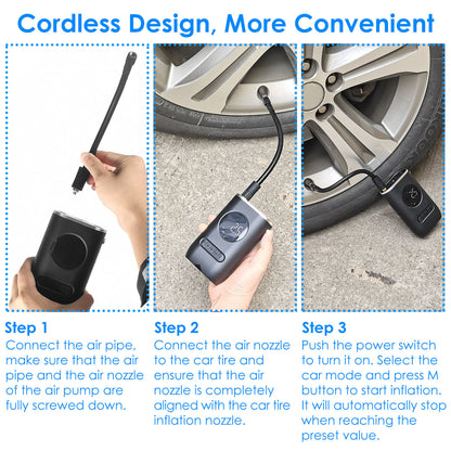 Car Tire Inflator Pump Portable Car Air Compressor Wireless Electric Air Pump 150 PSI with LED Light