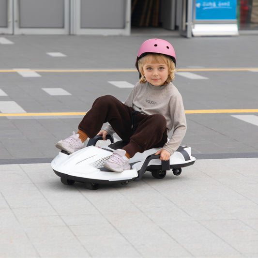 Electric Kids Racing Car with Music and Lights, White