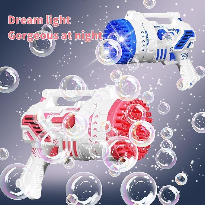 Bubble Machine Gun With Colorful Lights,Bubble Solution,69 Holes Rocket Bubble Gun,Summer Outdoor Toy For Kids, Idea For Christmas Birthday Parties Wedding