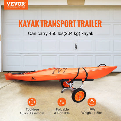 VEVOR Heavy Duty Kayak Cart, Foldable Canoe Trolley Cart with 12'' Tires, Adjustable Width 6.69"-17.32",350 Lb Weight Capacity Kayak Trolley for Kayaks Canoes Paddleboards Float Mats Jon Boats