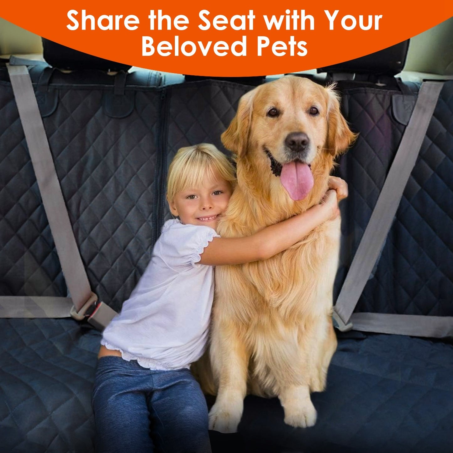 Dog Car Seat Cover Waterproof Scratchproof Pet Car Rear Protector Mat Pet Back Seat Cover with Dog Seat Belt for Car Truck SUV