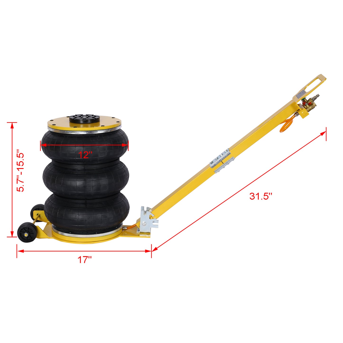 5T Triple Bag Air Jack ,Pneumatic Jack 3 bag ,lifting 16in capacity 5T 11000lbs,easy-collapsing Terrain,Color Yellow