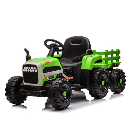 Ride on Tractor with Trailer,24V Battery Powered Electric Tractor Toy, 200w*2motor 1.86-4.97MPH/Remote Control,electric car for kids,Three speed adjustable,USB,MP3 ,Bluetooth,LED light, safety belt