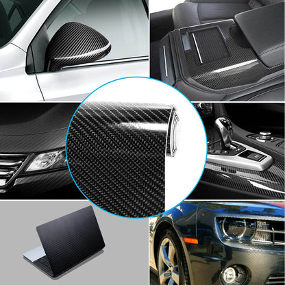 Black 7D Carbon Fiber Car Wrap High Gloss Vinyl Wrap Film Roll Bubble Free Air Release for Cars Laptops Phones