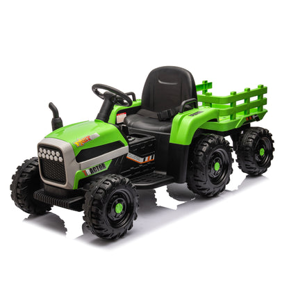 Ride on Tractor with Trailer,24V Battery Powered Electric Tractor Toy, 200w*2motor 1.86-4.97MPH/Remote Control,electric car for kids,Three speed adjustable,USB,MP3 ,Bluetooth,LED light, safety belt