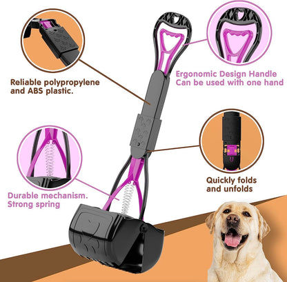 Portable Dog Pooper Scooper 23"; Pink Mini Portable Pooper Scooper for Dogs and Cats; Plastic Durable Pooper Scooper Foldable and Compact Dog Poop Scooper for Yard; Dog Waste Scooper