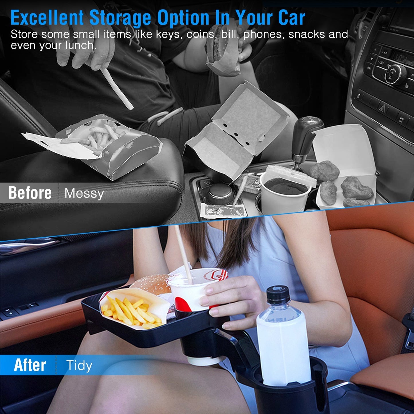 Car Cup Holder Tray 360° Rotating Car Bottle Holder Expander Adapter