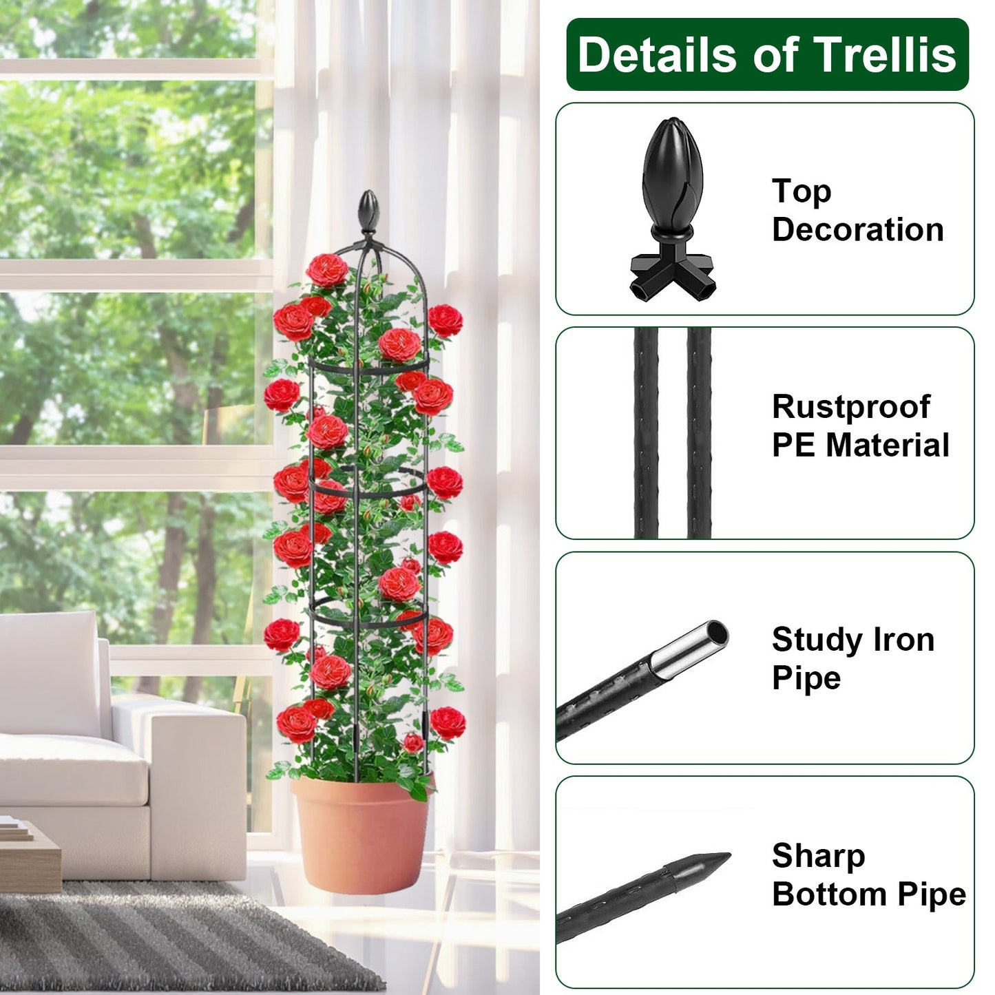 2 Packs Garden Obelisk Trellis 5.9FT Plants Tower for Climbing Plants Flower Vegetable Vine