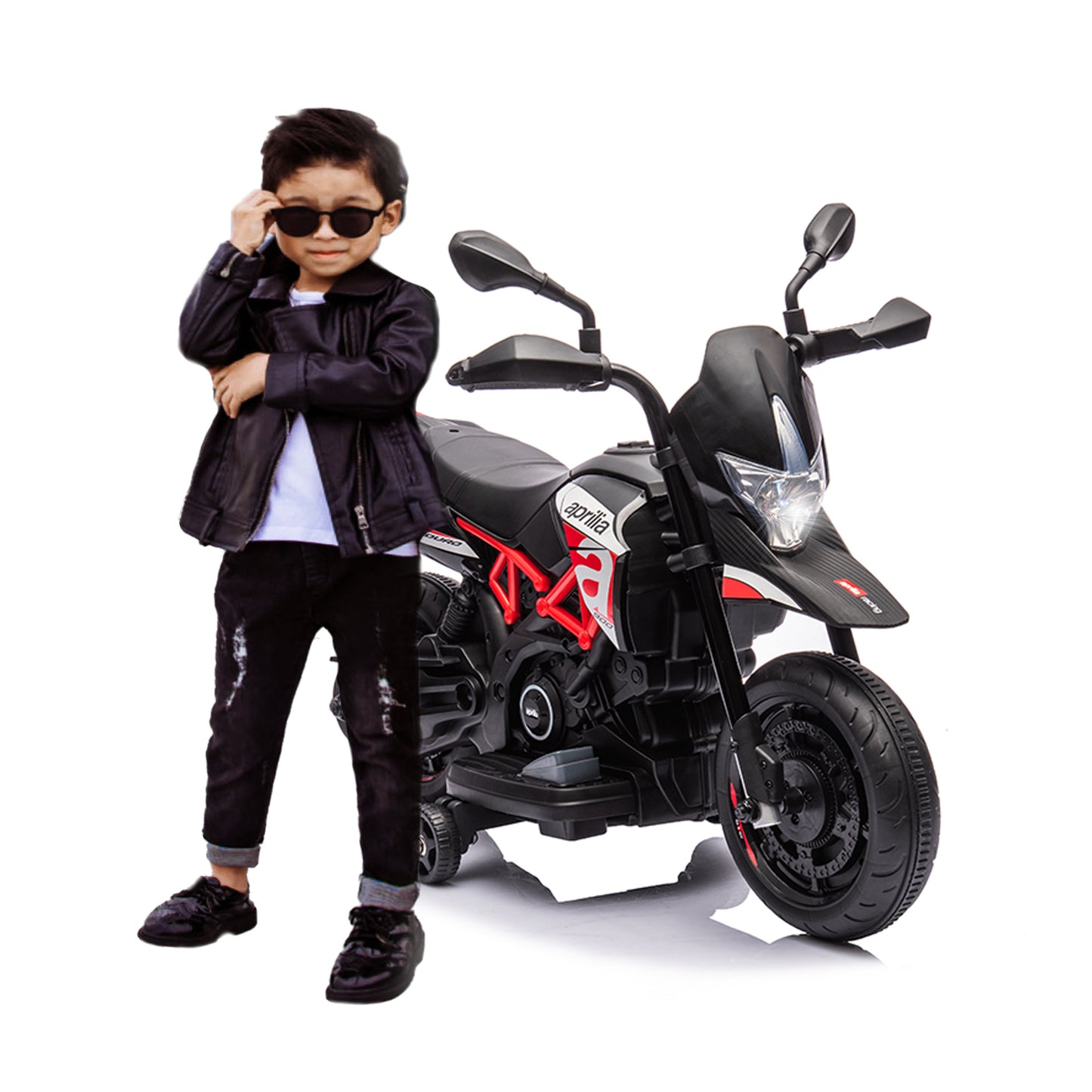 Red, Licensed Aprilia Electric Motorcycle, 6V Kids Motorcycle, Ride On Toy w/Training Wheels, LED Lights, Sounds & Music, Battery Powered Dirt Bike for Boys & Girls