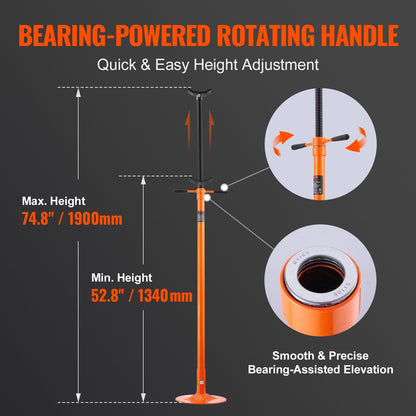 VEVOR Underhoist Support Stand, 3/4 Ton Capacity Under Hoist Jack Stand, Lifting from 52.8" to 76", Bearing Mounted Spin Handle Pole Jack, Self-Locking Threaded Screw, Support Vehicle Components