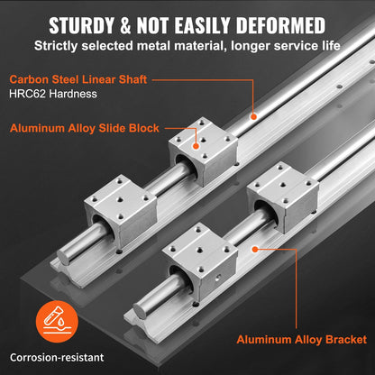 VEVOR Linear Guide Rail Set, SBR16 800mm, 2 PCS 31.5 in/800 mm SBR16 Guide Rails and 4 PCS SBR16UU Slide Blocks, Linear Rails and Bearings Kit for Automated Machines DIY Project CNC Router Machines