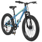 S24109 Elecony 24 Inch Fat Tire Bike Adult/Youth Full Shimano 7 Speeds Mountain Bike, Dual Disc Brake, High-Carbon Steel Frame, Front Suspension, Mountain Trail Bike, Urban Commuter City Bicycle