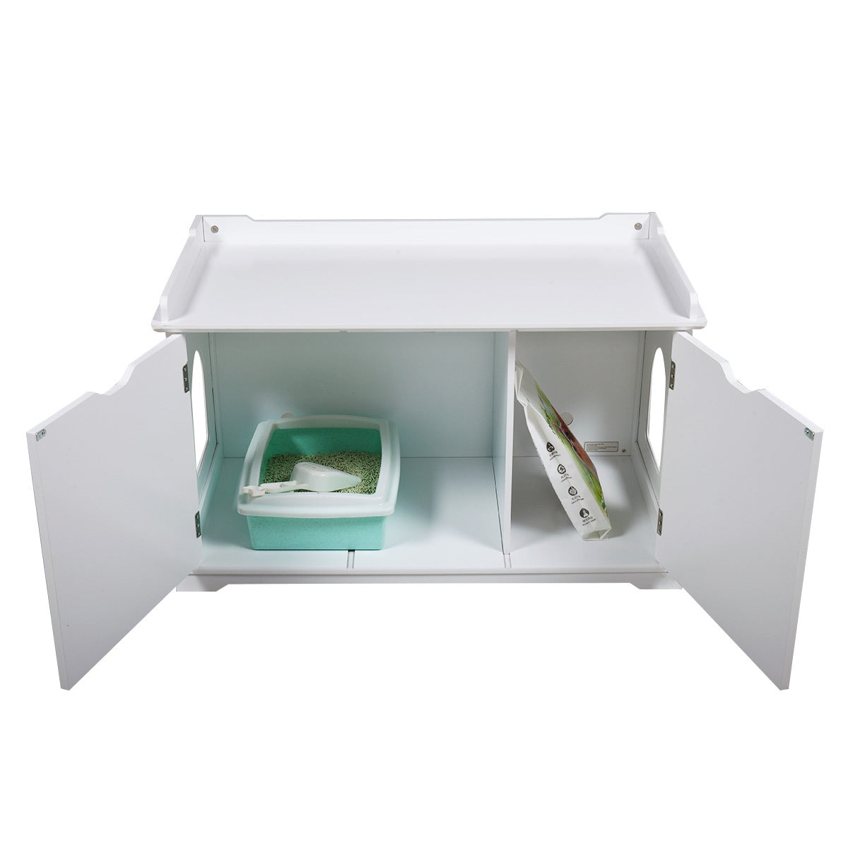 Cat Washroom Bench, Wood Litter Box Cover with Spacious Inner, Ventilated Holes, Removable Partition, Easy Access, White XH