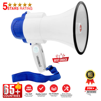 5Core Megaphone Bullhorn Speaker 30W Bull Horn Battery Power Mini Cheer Megafono 800 Feet Range Loudspeaker W Siren Recording Ergonomic Handle for Coaches Football Baseball Cheerleading - 8R