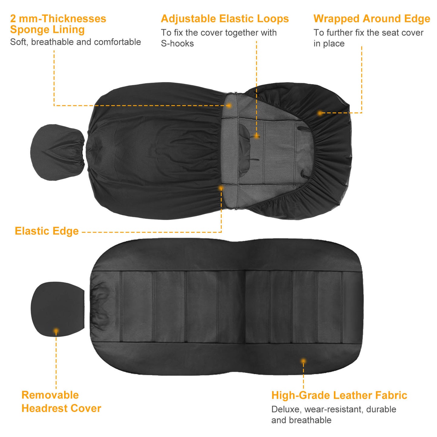 9Pcs Car Seat Cover Set PU Leather Auto Seat Cover Protector Front Back Seat Protector Cushion