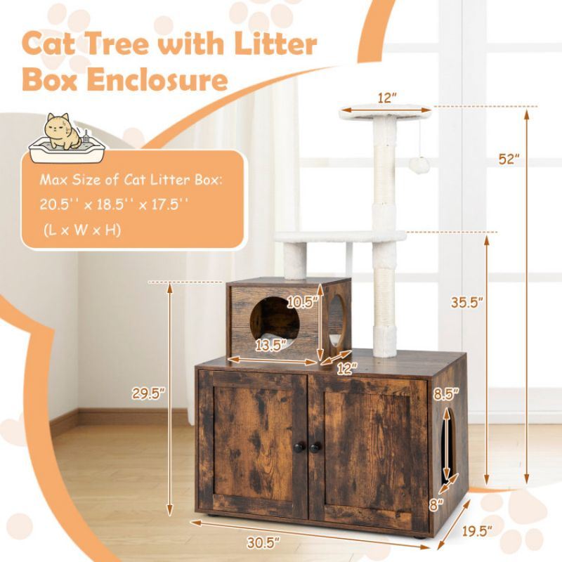 Cat Tree with Litter Box Enclosure with Cat Condo