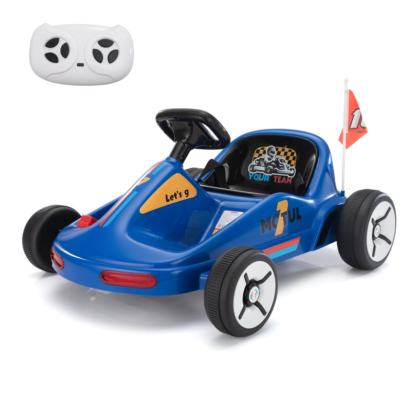 12V Kids Ride On Go Kart, Electric 4-Wheeler Car with Remote Control, Cushioned Seat, LED Lights, MP3 Music, Bluetooth, Pedal Control, Battery Powered Vehicle for 3-8 Years Old, Blue