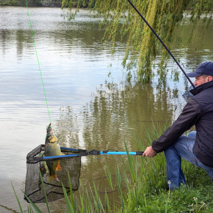 Foldable Fishing Net With Aluminum Alloy Rod EVA Handle Durable 5MM Hexagonal Nano Coating Nylon Mesh Collapsible Landing Net Safe Fish Catching or Releasing