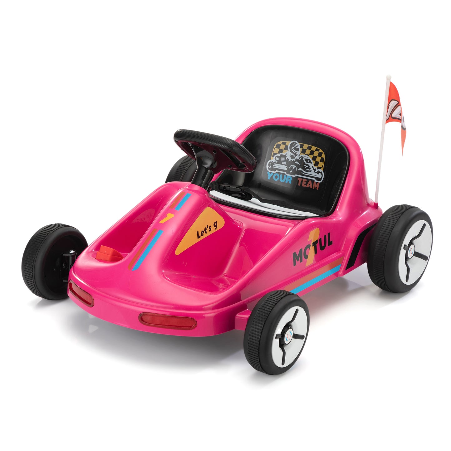 12V Kids Ride On Go Kart, Electric 4-Wheeler Car with Remote Control, Cushioned Seat, LED Lights, MP3 Music, Bluetooth, Pedal Control, Battery Powered Vehicle for 3-8 Years Old,Rosy