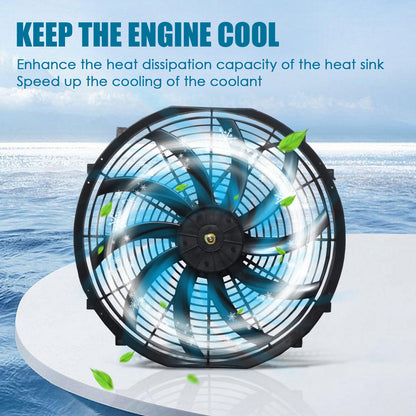 16" Universal Slim Fan Push Pull Electric Radiator Cooling 12V 120W w/ Mount Kit