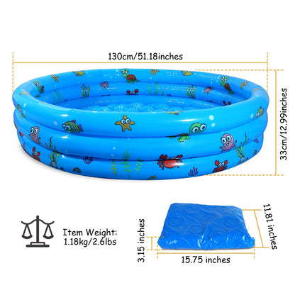 51x13In Inflatable Swimming Pool Blow Up Family Pool For 3 Kids Foldable Swim Ball Pool