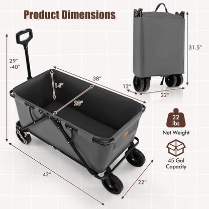 Collapsible Folding Wagon Cart with Adjustable Handlebar