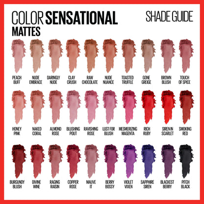 Maybelline Color Sensational The Mattes, Matte Finish Lipstick Makeup, Touch Of Spice, 0.15 oz.