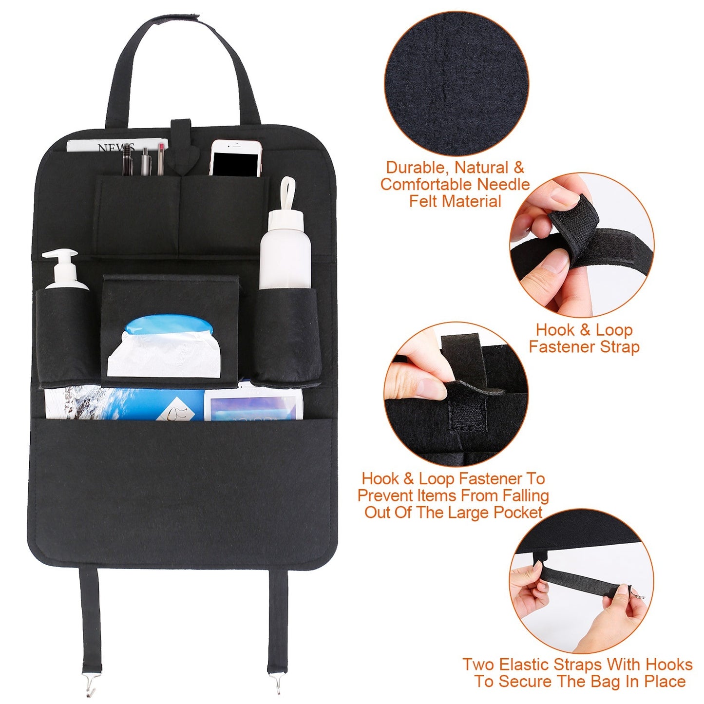 2Pcs Car Backseat Organizer Multi-pocket Car Storage Bag with 7 Pockets For Toys Snacks Drinks Pill Boxes Books