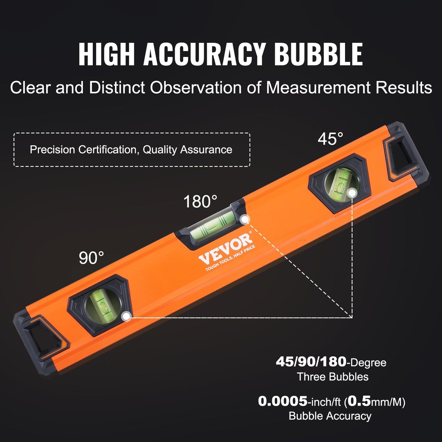 VEVOR Magnetic Torpedo Level, 78/48/32/24/16/10 in Mechanical Level Set, Bubble Vials Ruler for 45/90/180 Degree, Aluminum Alloy Leveler Tool w/ Viewing Window, Shock-Resistant for Plumbing, Wood