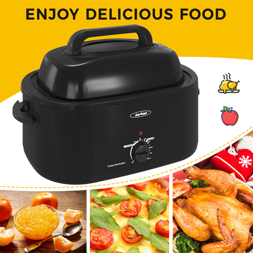 Small 20 Quart Stainless Steel Deep Turkey Electric Roaster Oven With Rack Black Home Kitchen