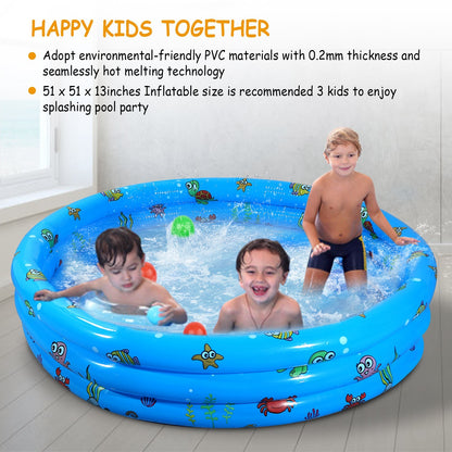 51x13In Inflatable Swimming Pool Blow Up Family Pool For 3 Kids Foldable Swim Ball Pool