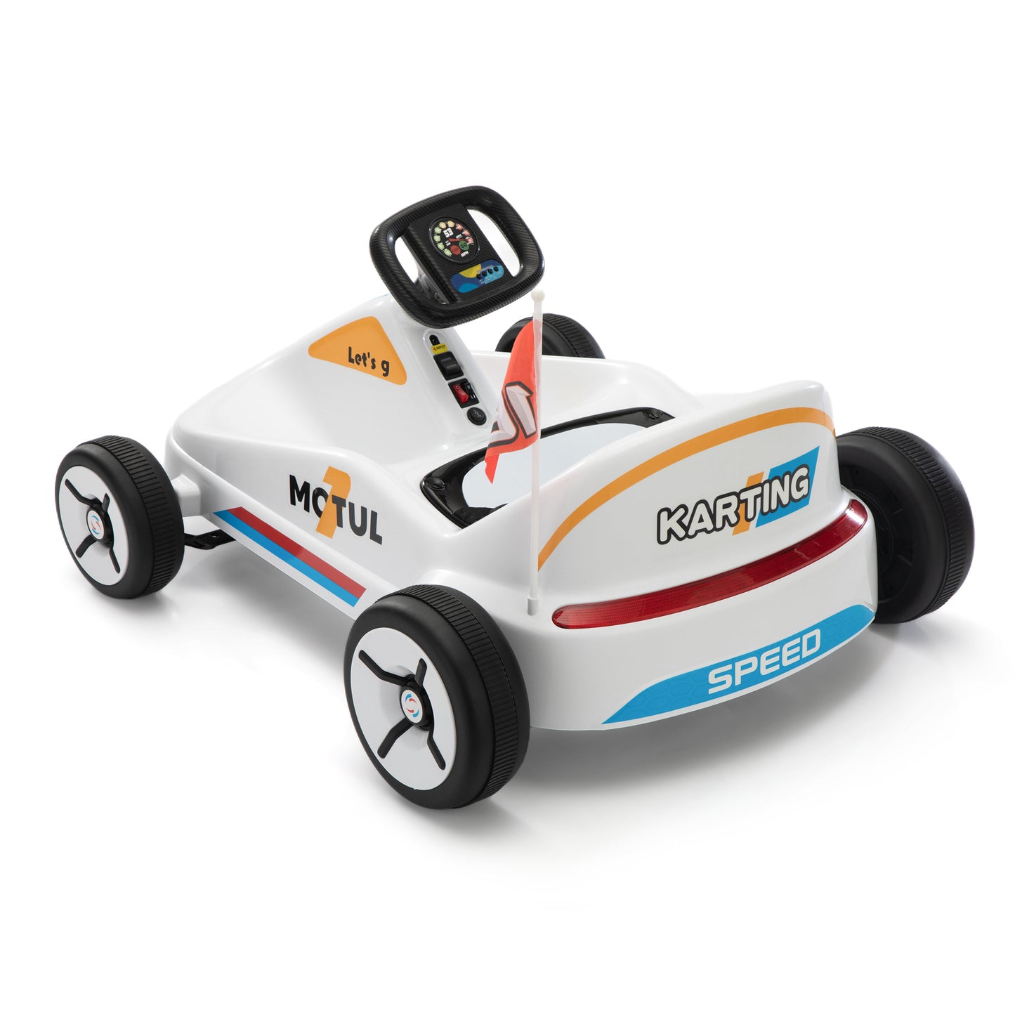 12V Kids Ride On Go Kart, Electric 4-Wheeler Car with Remote Control, Cushioned Seat, LED Lights, MP3 Music, Bluetooth, Pedal Control, Battery Powered Vehicle for 3-8 Years Old, White