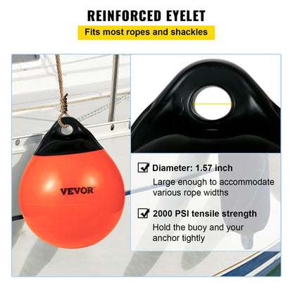 VEVOR Boat Buoy Balls, 15" Diameter Inflatable Heavy-Duty Marine-Grade PVC Marker Buoys, Round Boat Mooring Buoys, Anchoring, Rafting, Marking, Fishing, Orange