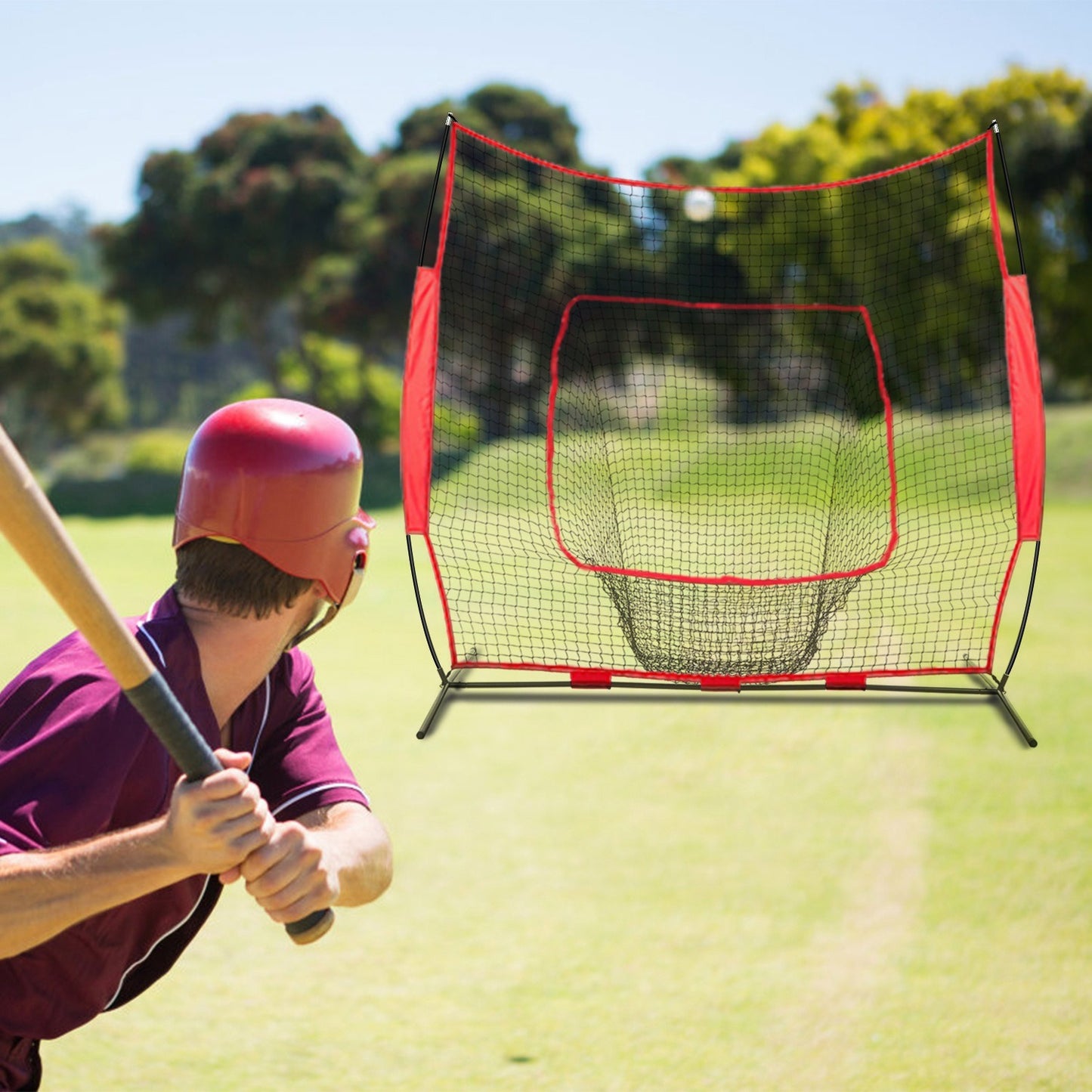 7x7ft Baseball Softball Teeball Practice Net Batting Hitting Pitching Training Net