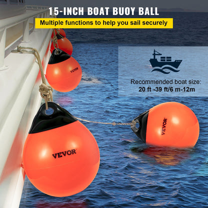 VEVOR Boat Buoy Balls, 15" Diameter Inflatable Heavy-Duty Marine-Grade PVC Marker Buoys, Round Boat Mooring Buoys, Anchoring, Rafting, Marking, Fishing, Orange