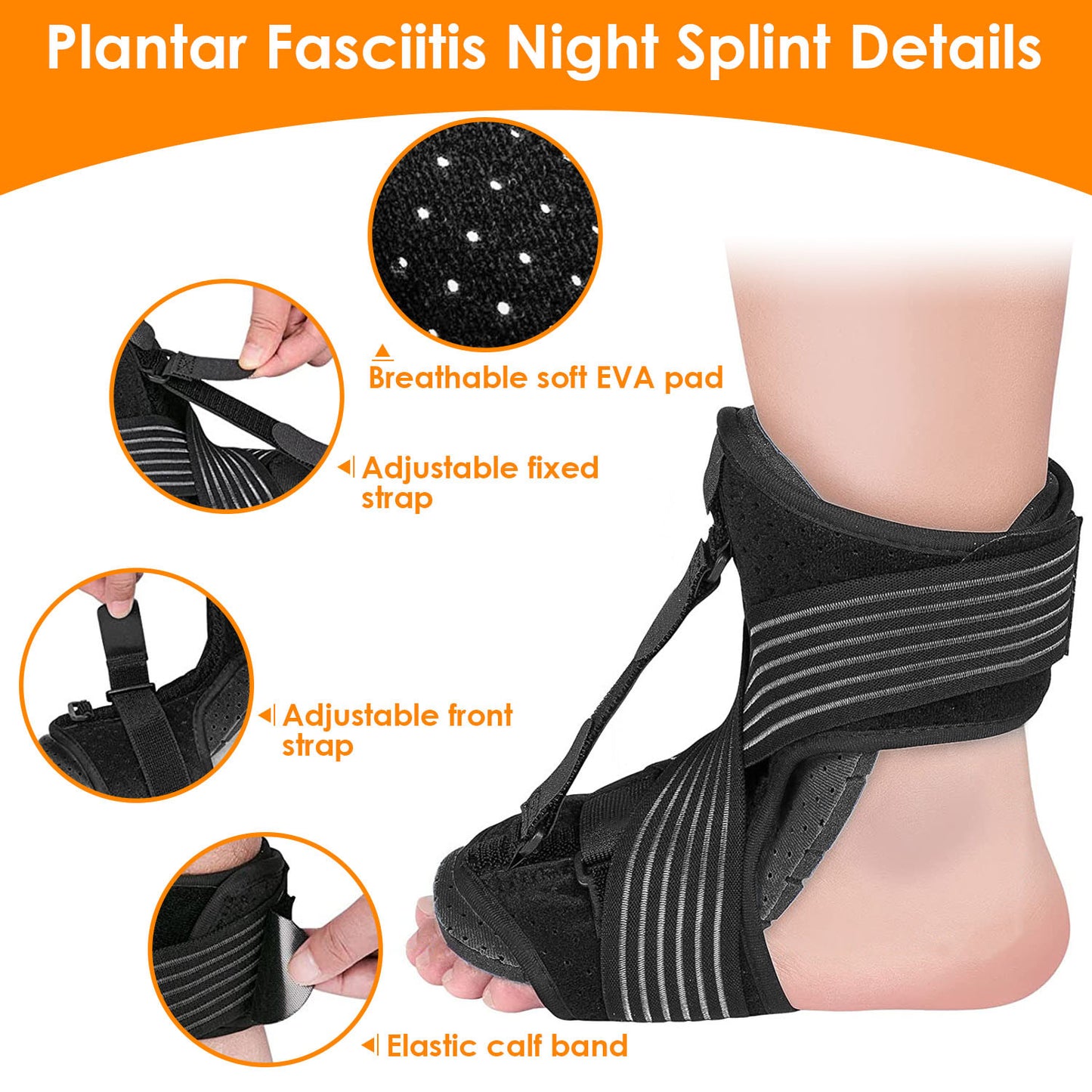 Plantar Fasciitis Night Splint Adjustable Foot Orthotic Brace Support Achilles Tendonitis Ankle Pain Relief