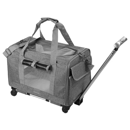 Cat Dog Carrier with Wheels Airline Approved Rolling Pet Carrier with Telescopic Handle Shoulder Strap