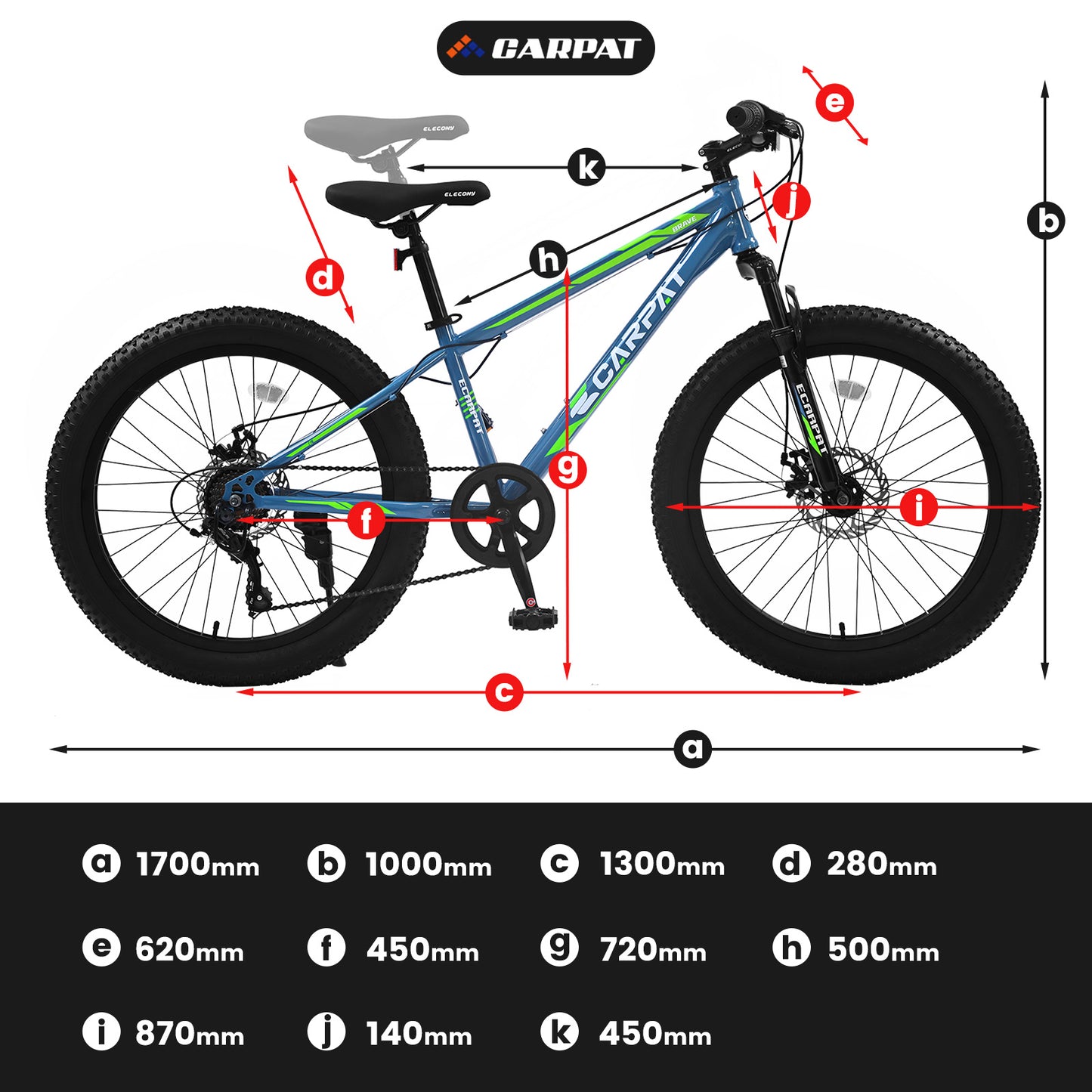 S24109 Elecony 24 Inch Fat Tire Bike Adult/Youth Full Shimano 7 Speeds Mountain Bike, Dual Disc Brake, High-Carbon Steel Frame, Front Suspension, Mountain Trail Bike, Urban Commuter City Bicycle