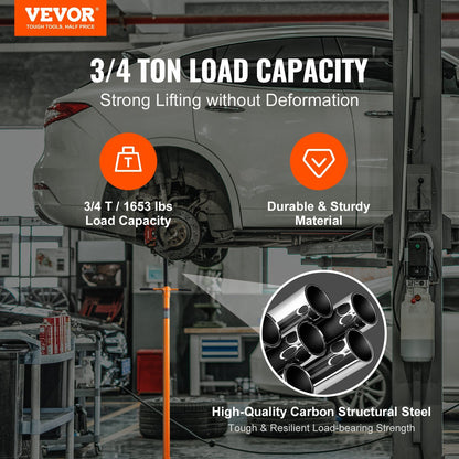 VEVOR Underhoist Support Stand, 3/4 Ton Capacity Under Hoist Jack Stand, Lifting from 52.8" to 76", Bearing Mounted Spin Handle Pole Jack, Self-Locking Threaded Screw, Support Vehicle Components